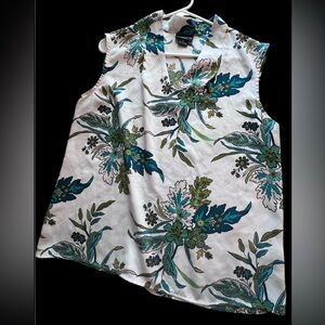 Liz Claiborne Floral Blouse - White and Green